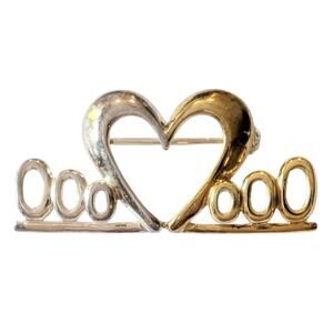 Vintage 925 Sterling Silver The Millennium Heart Two Tone Gold Y2K Brooch Pin